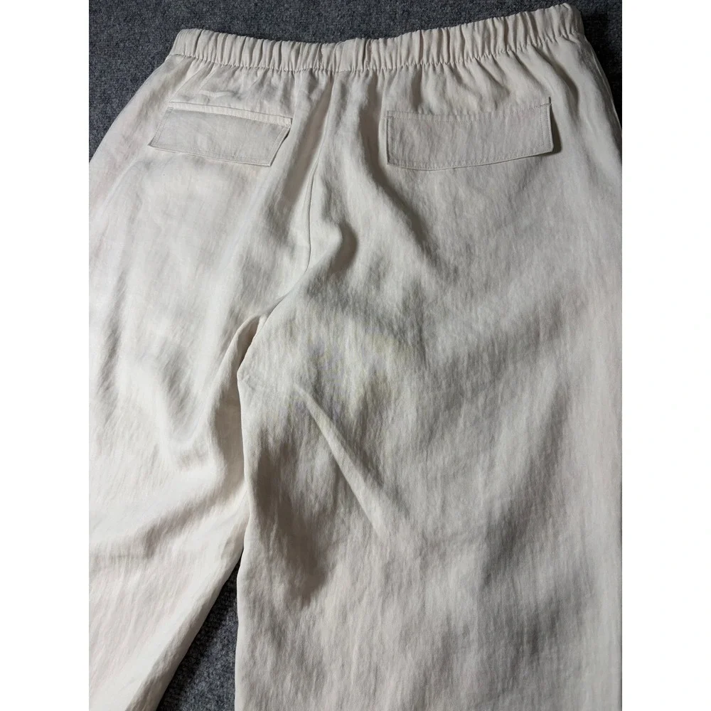 Zara Womens Beige Linen Blend Drawstring Elastic Waist Patch Pocket Pants Large